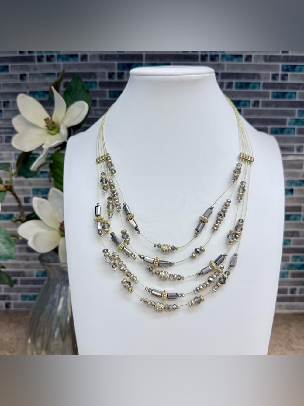 Chicos multi-strand gold tone necklace